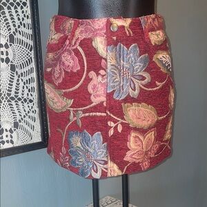 Floral Tapestry Mini Skirt in Deep Red